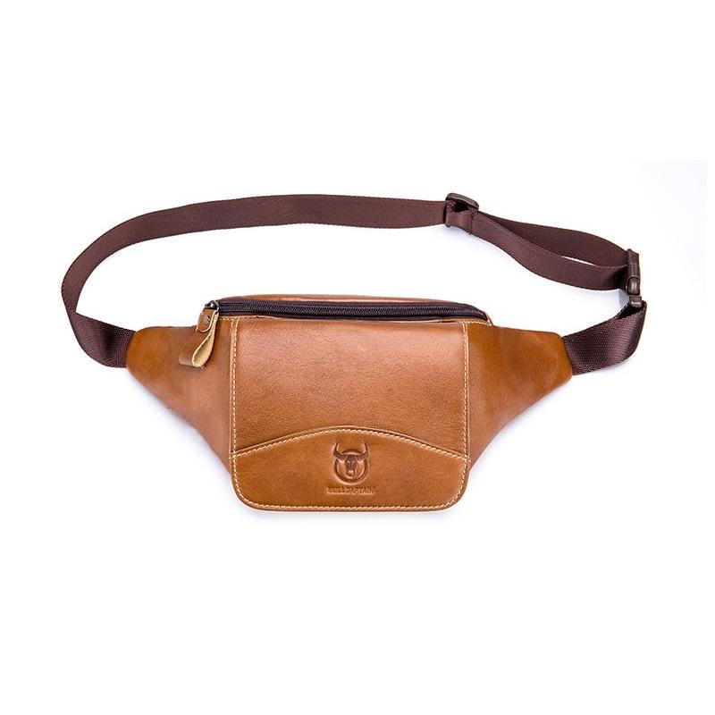 V562-B1031722060DBT-202508291003-00 Large Capacity Cowhide Waist Bag For Men - Yellow Brown - Image 1