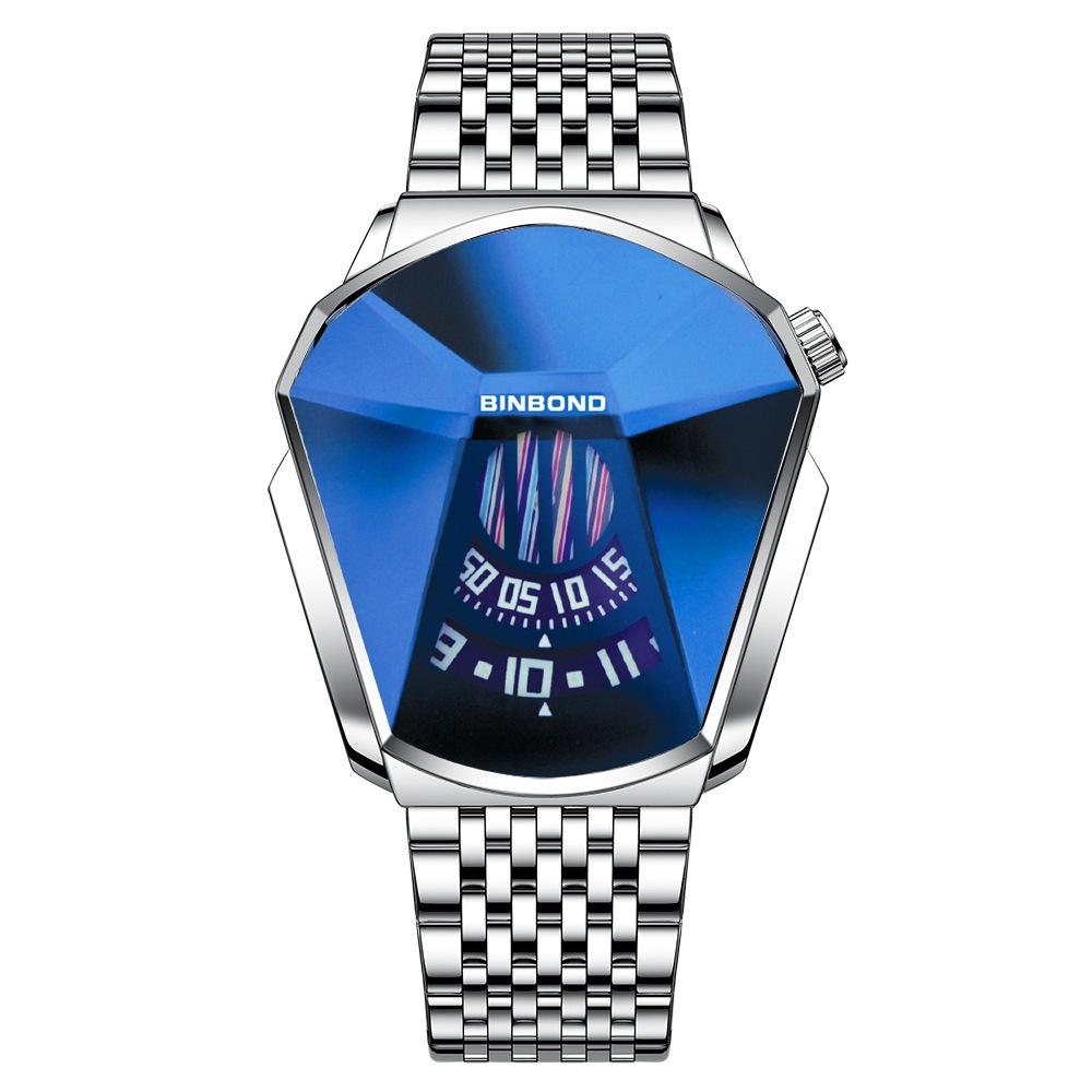 V562-B1041792650DBT-202508280627-00 Men Diamond Dial Quartz Watch - Locomotive Concept - White Steel Blue Surface - Image 1