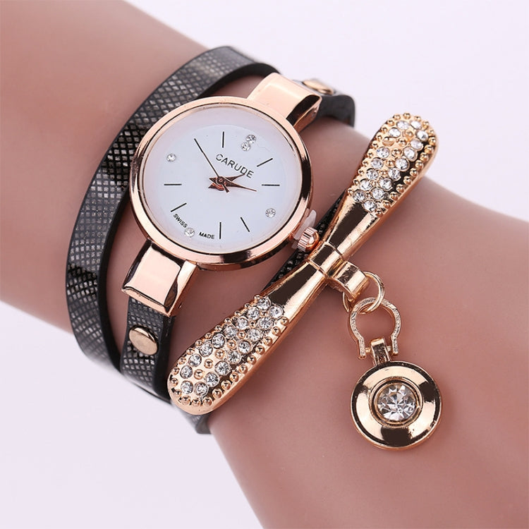 V562-B105841250DBT-202508282021-00 Stylish Leather Band Watch for Women - Casual Design - Black - Image 1
