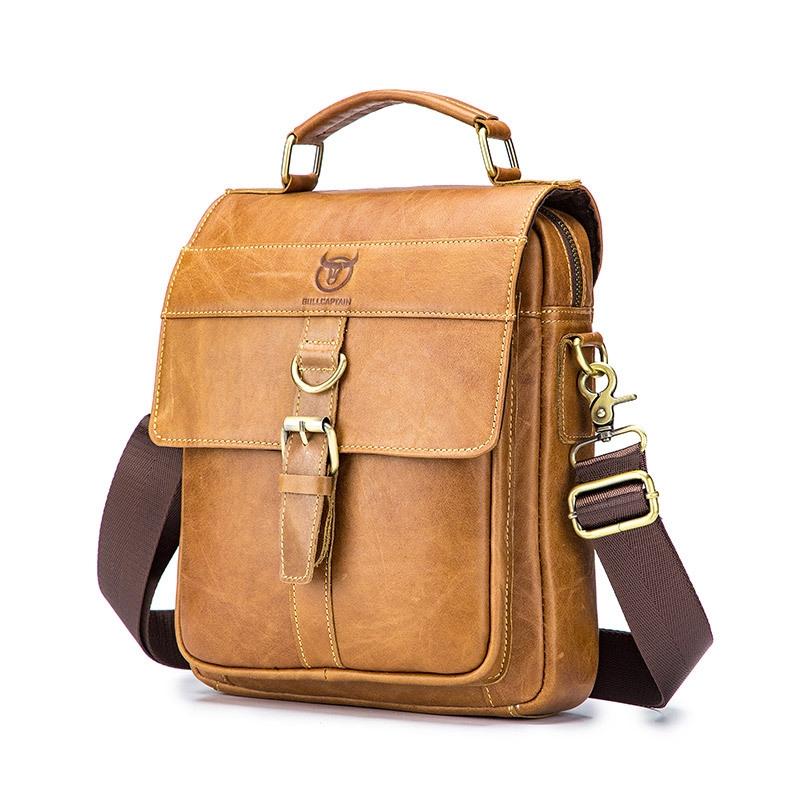 V562-B1069343850DBT-202508291025-00 Retro Leather Men Shoulder Bag First Layer Cowhide - Yellow Brown - Image 1