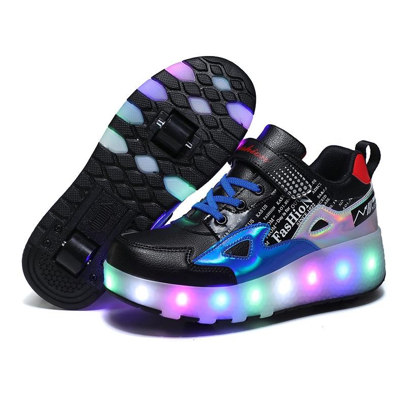 V562-B4109322550DBT-202508290020-00 Rechargeable Light Skating Shoes - Size 40 for Kids on Wheels - Blue - Image 1