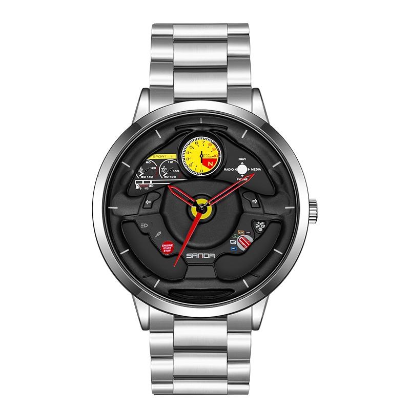 V562-C100361300ADE-202508290841-00 Waterproof Quartz Watch with Hollow Dial and Steering Wheel Design - Silver - Image 1