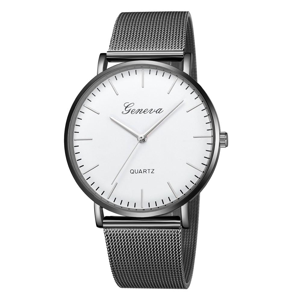 V562-C106358250DBT-202508290915-00 Stainless Steel Mesh Unisex Quartz Watch - Black Shell White Dial Silver Needle - Image 1
