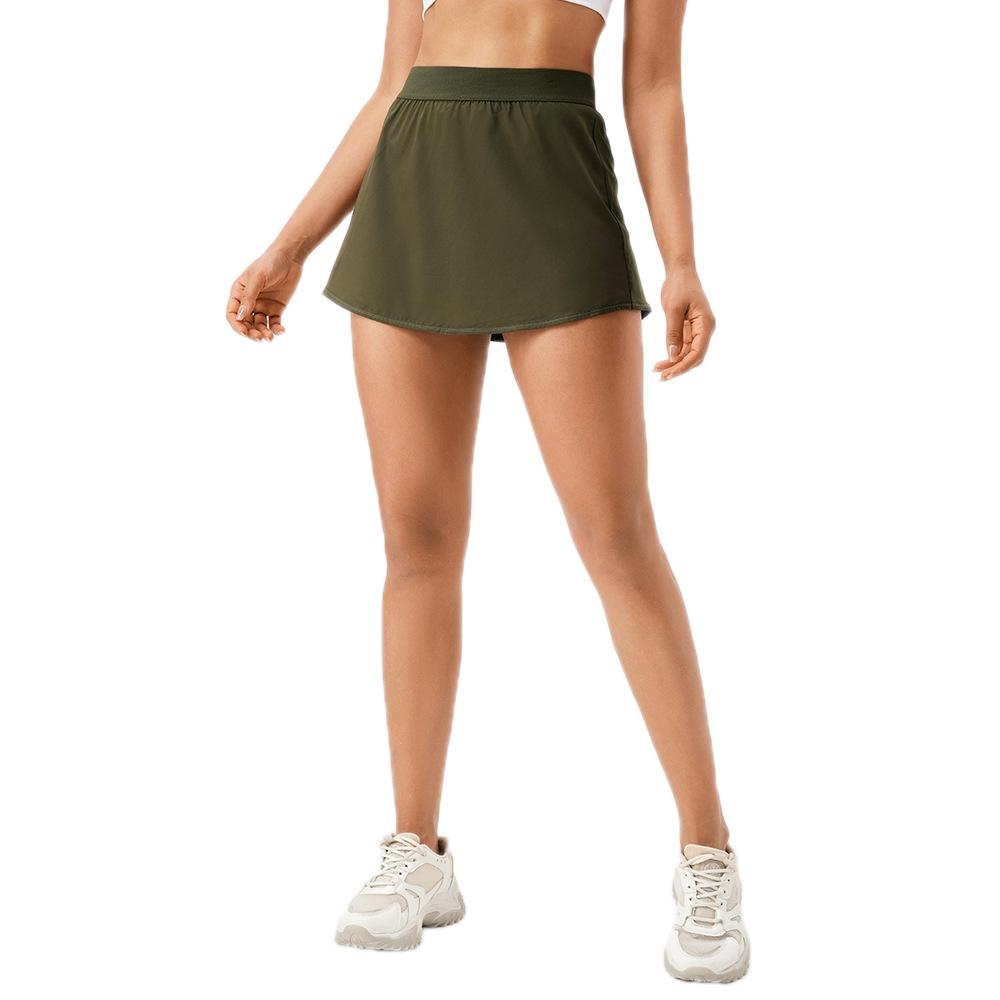 V562-C2040705060DBT-202508290446-00 Quick Drying Women Yoga Skirt Pants Breathable & Fake Two Piece Size L - Green - M - Image 1