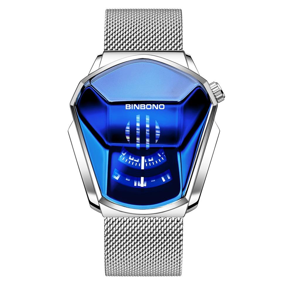 V562-E1005754240DBT-202508281435-00 Black Technology Men Watch with Locomotive Concept - White Net Belt-White Steel-Blue Face - Image 1