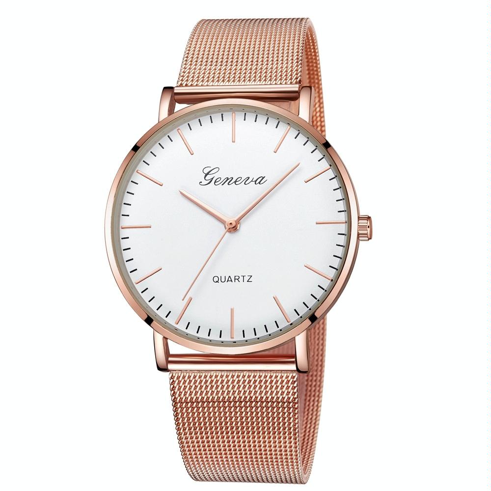 V562-F106358250DBT-202508290915-00 Stainless Steel Mesh Unisex Quartz Watch - Rose Gold White Dial Gold Needle - Image 1