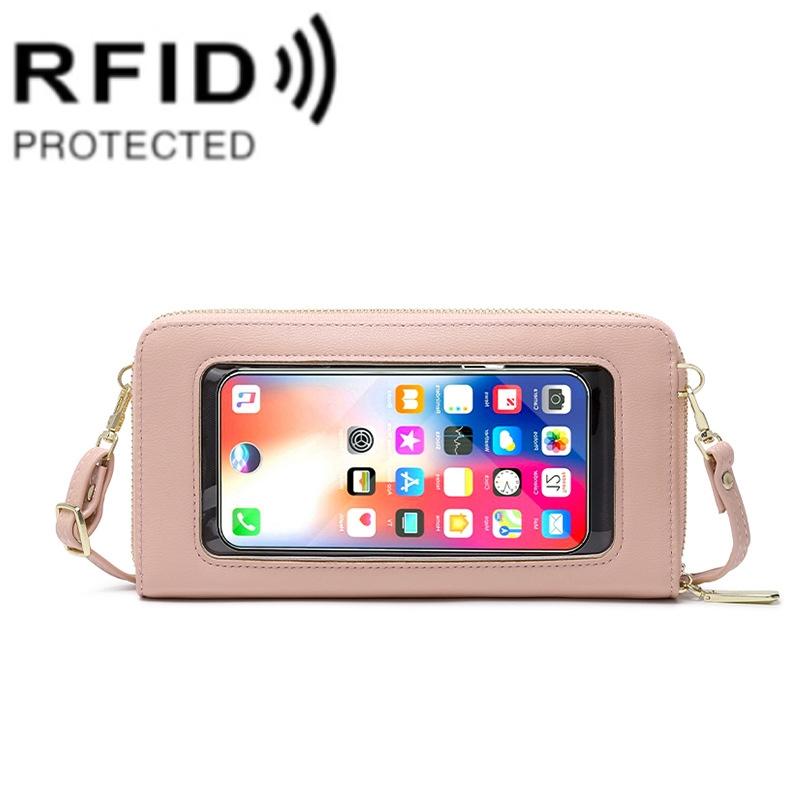 V562-F1098672060DBT-202508291220-00 Anti Theft Rfid Cross Body Phone Bag With Touch Screen - Pink - Image 1