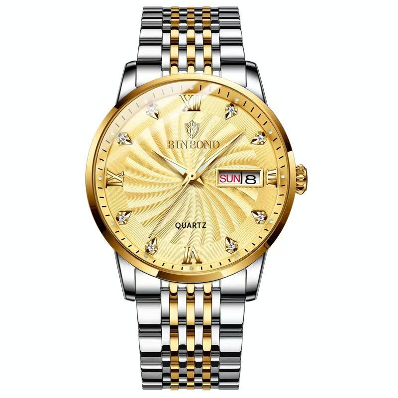 V562-G1068343060DBT-202508280836-00 Waterproof Business Men Quartz Watch with Butterfly Buckle and Luminous Dial - 30m - Inter-Gold-Gold - Image 1