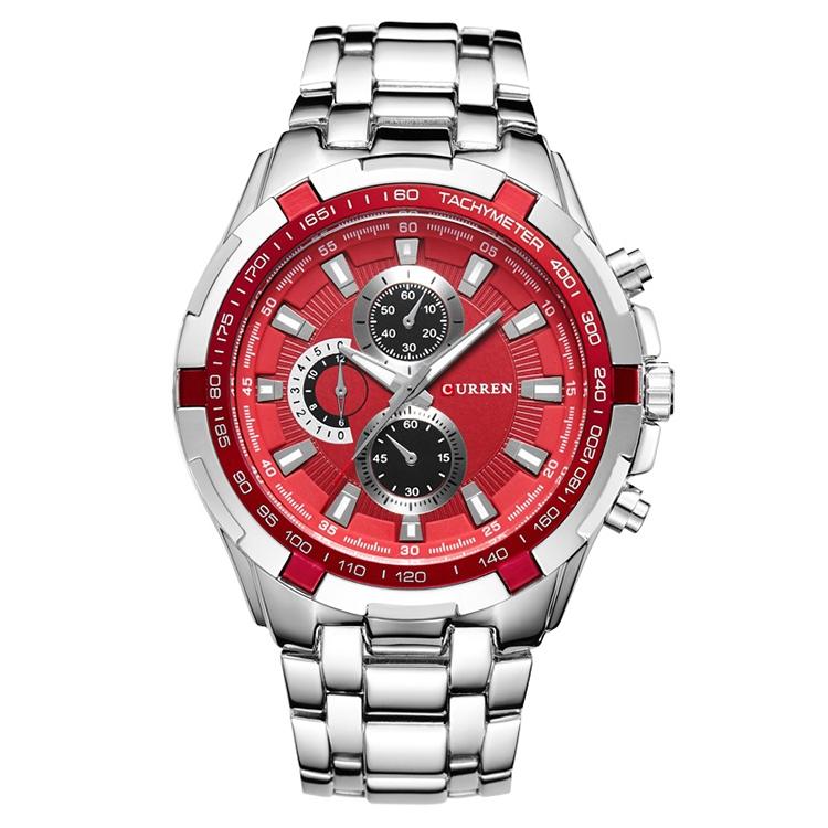 V562-J1082561020DBT-202508281730-00 Stainless Steel Men Analog Sport Watch - 8023 - White Case Red Face - Image 1