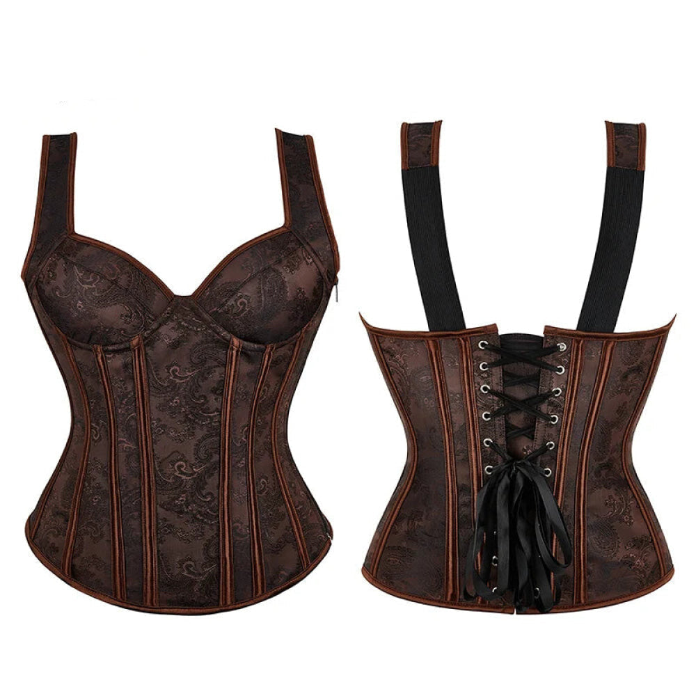 V562-OBBPBBAAILTXPXAI-10-202508291726-00 Black Retro Steampunk Padded Corset & Bustier Side Zipper Plus Size - Brown - M - Image 1