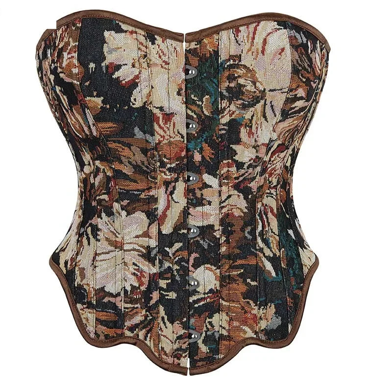 V562-OBBPBBKOBAAPOBOX-4-202508292216-00 Floral Fishbone Corset Top Retro Bodice Plus Size Xs-Xl Flounce Irregular Bustier - M - Image 1