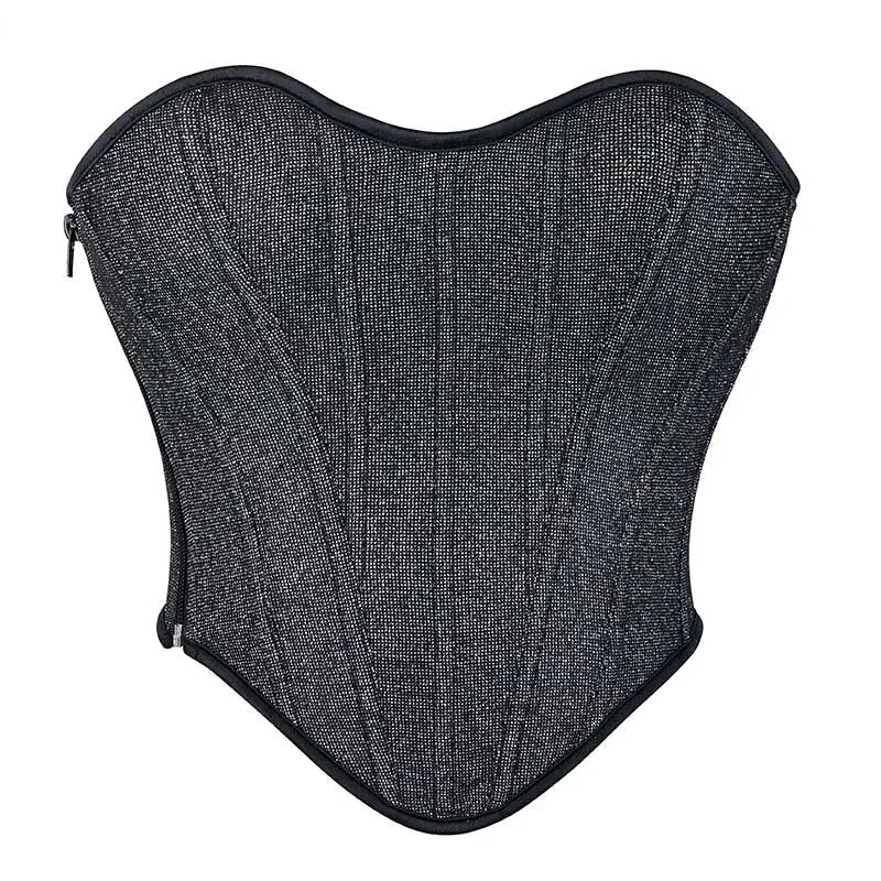 V562-OBBPBBKOBNLBLXIP-5-202508292335-00 Gray Gothic Punk Crop Top Women Lacing Bandage Bustier With Zipper Plus Size S-Xxl - Xxl - Image 1