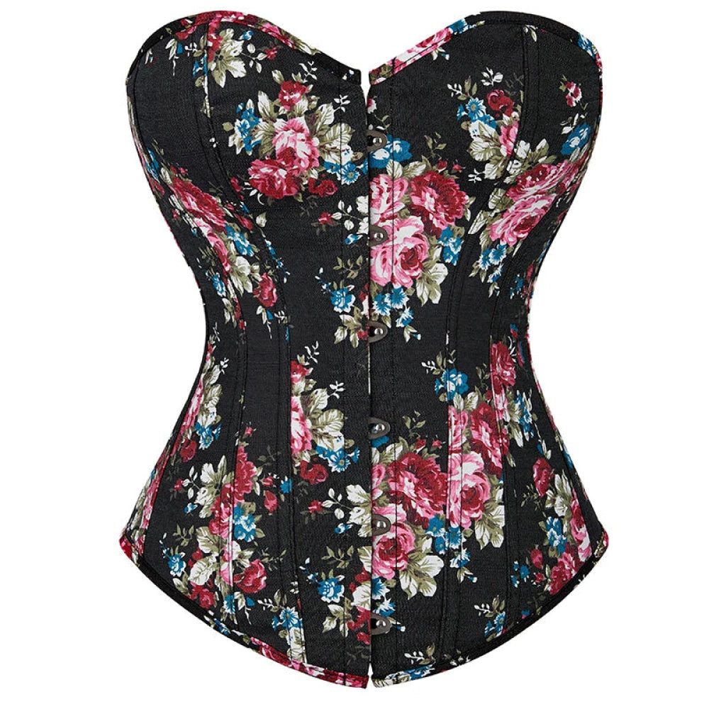 V562-OBBPBBKOIINTLXXN-3-202508291925-00 Floral Lace-Up Denim Corset Plus Size S-6Xl Boned Strapless Blue / Black - Black - M - Image 1