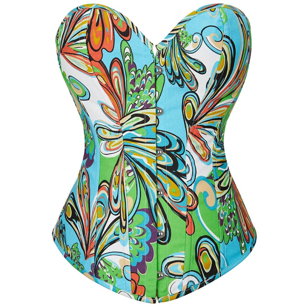 V562-OBBPBBKOIIXIALKI-2-202508291740-00 Oil Painting Strapless Overbust Corset Top Front 6 Busk Back Lace Renaissance Style For Women - Green - Xxl - Image 1