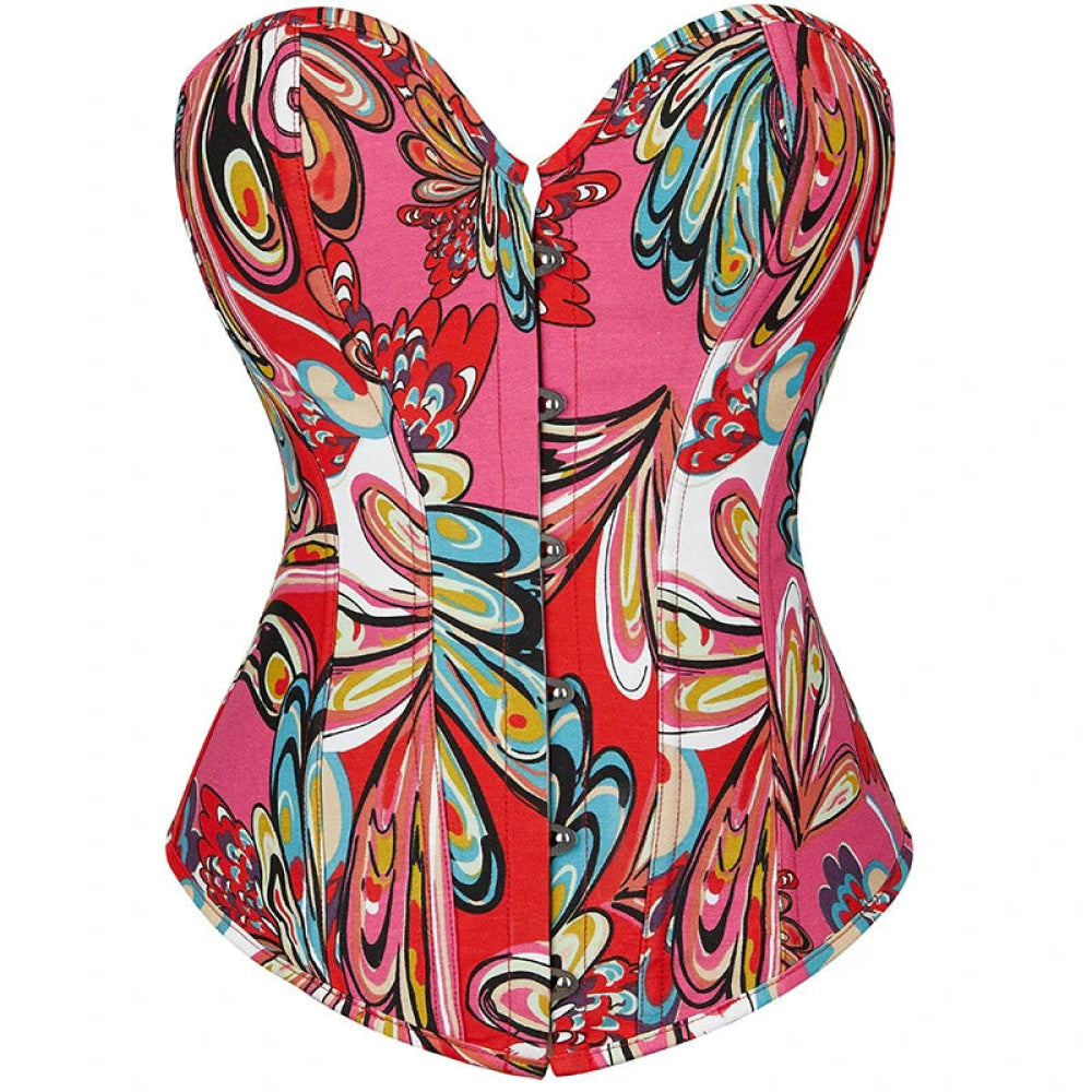 V562-OBBPBBKOIIXIALKI-7-202508291745-00 Oil Painting Strapless Overbust Corset Top Front 6 Busk Back Lace Renaissance Style For Women - Red - Xxl - Image 1