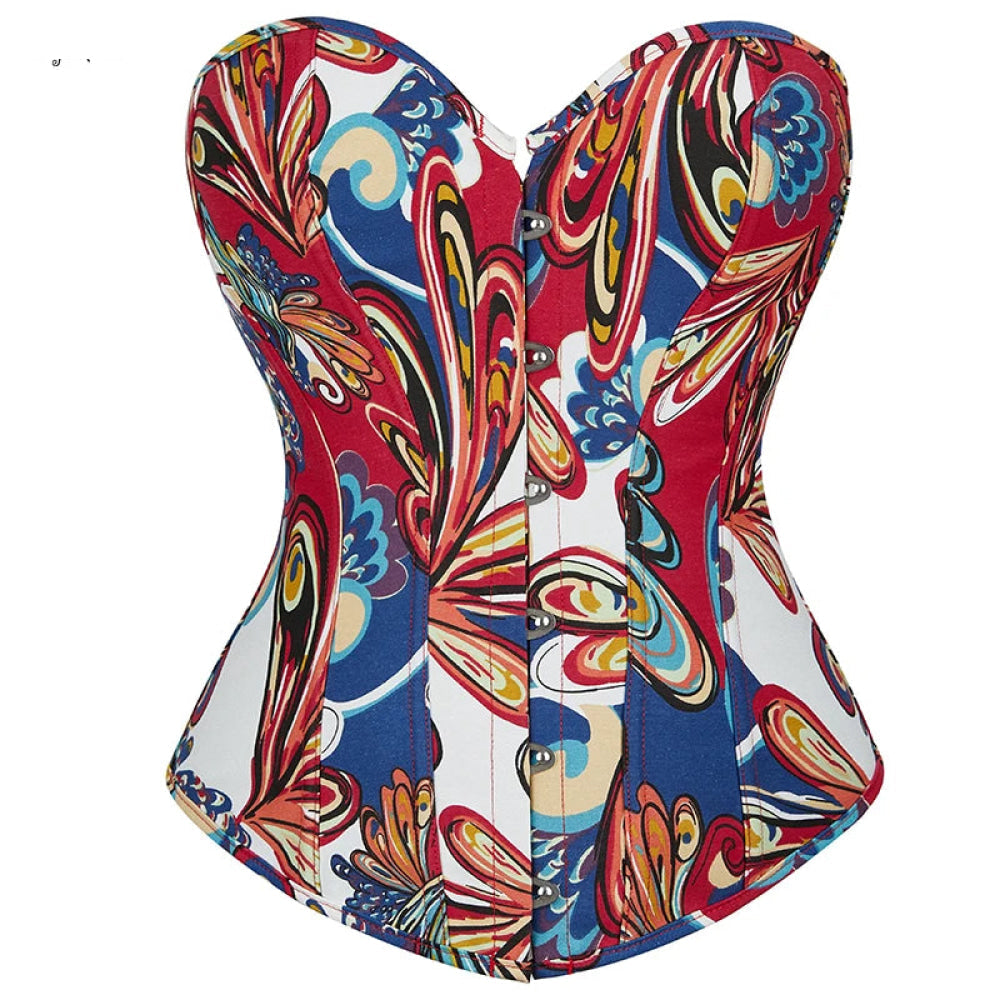 V562-OBBPBBKOIIXIALKI-9-202508291745-00 Oil Painting Strapless Overbust Corset Top Front 6 Busk Back Lace Renaissance Style For Women - Blue - M - Image 1
