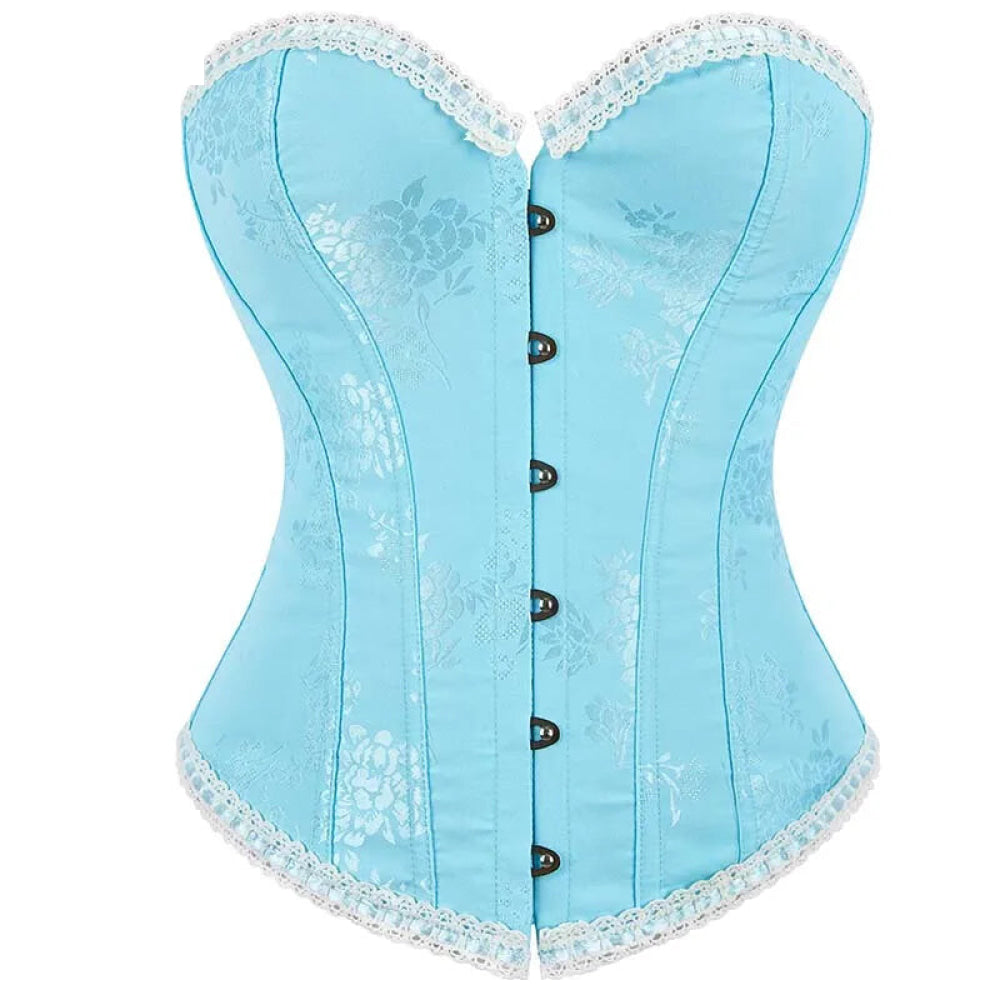 V562-OBBPBBKOXBBIBTKO-4-202508291804-00 Floral Jacquard Ruffled Boned Corset Top Plus Size Xs-Xxxl Sky Blue Wedding Bridal Body Shapewear - M - Image 1