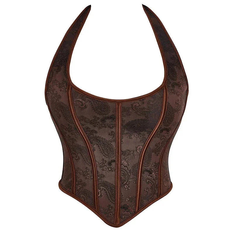 V562-OBBPBBNAIOTAANAX-4-202508292330-00 Fish Bone Jacquard Deep V-Neck Corset Crop Top With Halter Neck Plus Size - Xxl - Image 1