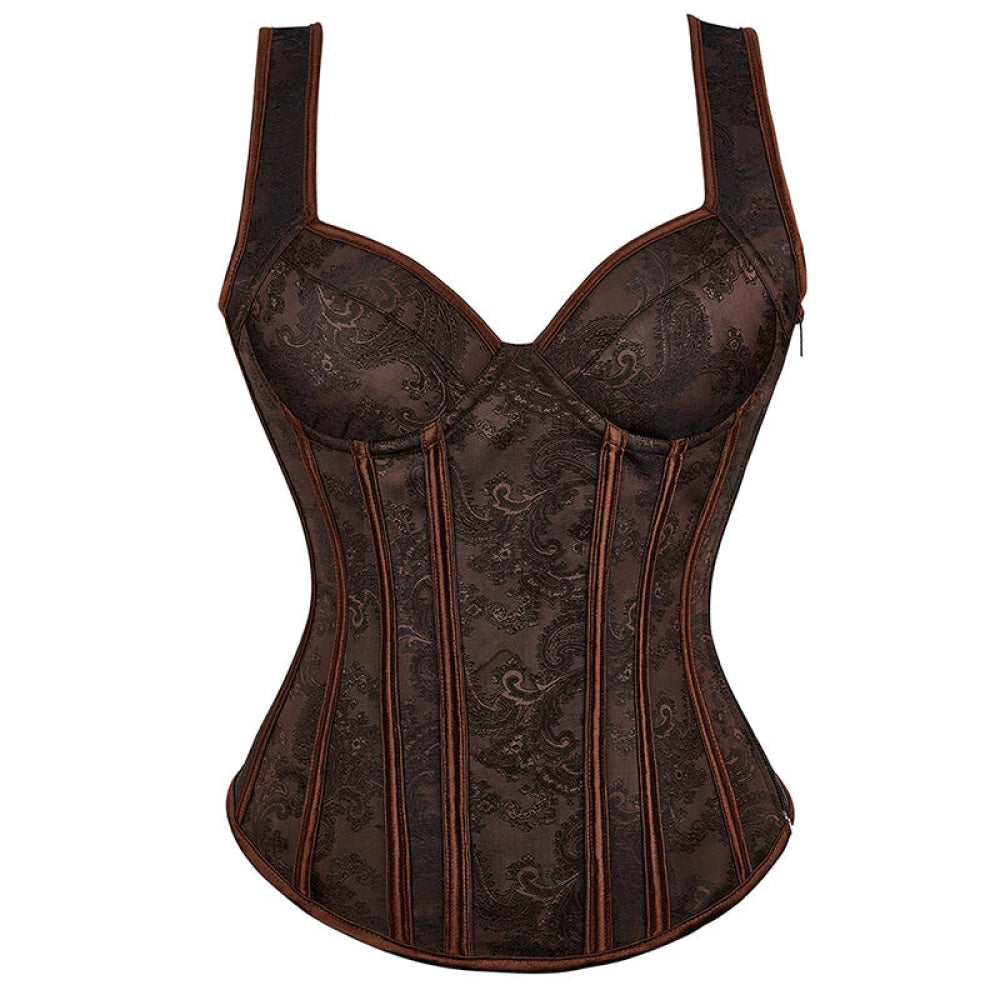 V562-OBBPBBNIIXTKIKII-3-202508291920-00 Steampunk Jacquard Lace-Up Shoulder Strap Corset Padded Bustier With Zip - Xxl - Image 1