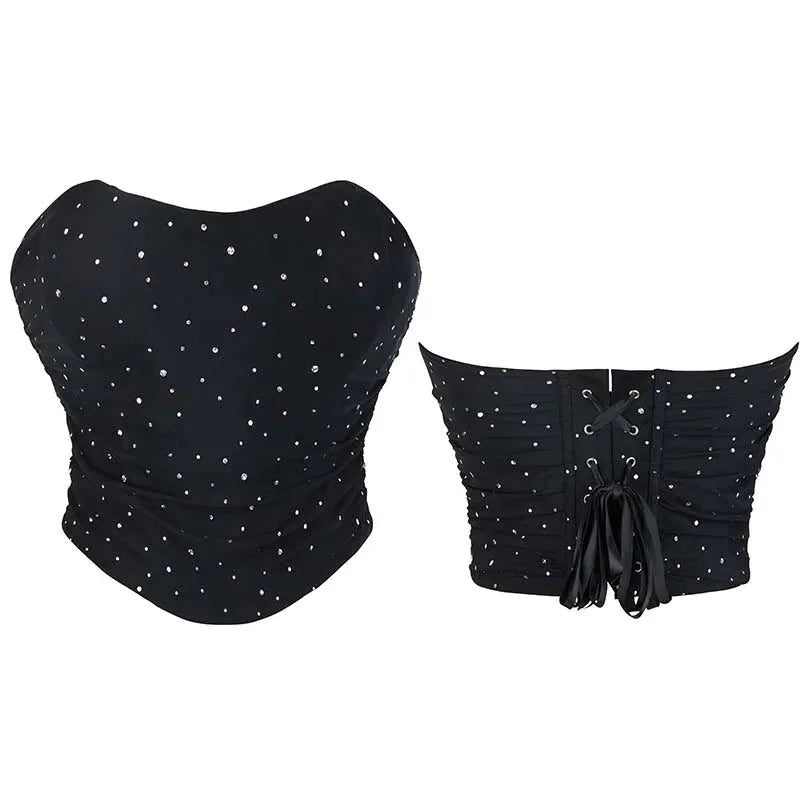 V562-OBBPBBNKATBIBABA-2-202508291920-00 Vintage Lace-Up Gothic Corset Top With Boning And Mesh Back Sparkling Rhinestone Sequins And Bustier Design - L - Image 1