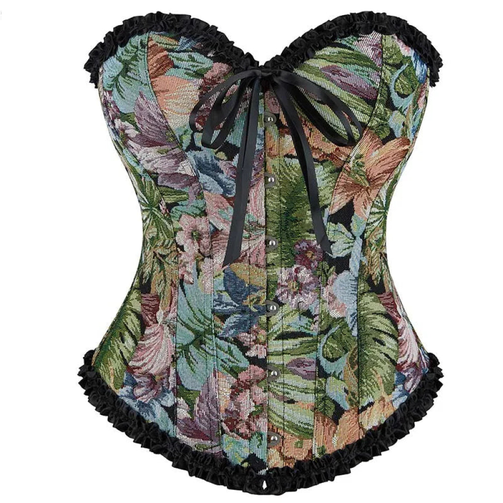 V562-OBBPBBNKAXTPPIXN-4-202508291830-00 Floral Print Lace Trimmer Boned Strapless Corset Gothic Vintage Style - Xl - Image 1