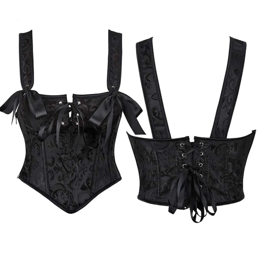 V562-OBBPBBNKXLTNKOXN-5-202508291855-00 Floral Lace-Up Gothic Crop Top Sleeveless Boned Corset With Strap - Xxxl - Image 1