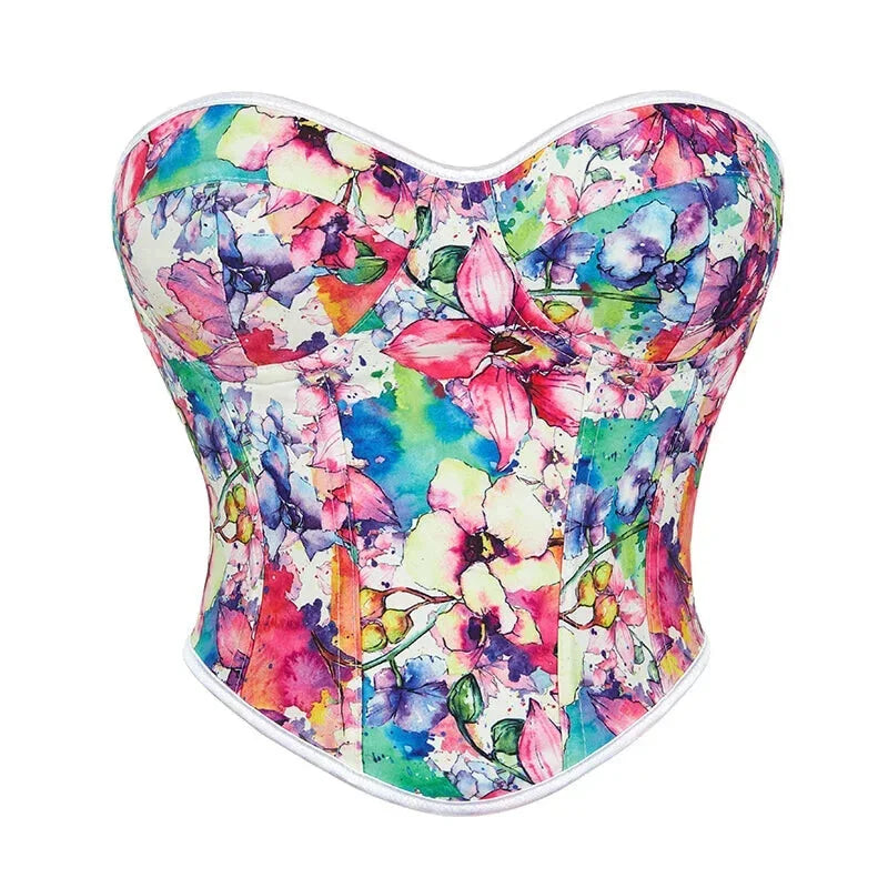 V562-OBBPBBNPKNBIKNXP-3-202508291715-00 Floral Print Lace Bustier Plus Size S-Xxl Strapless Corset With Boning And Lace-Up Closure - M - Image 1