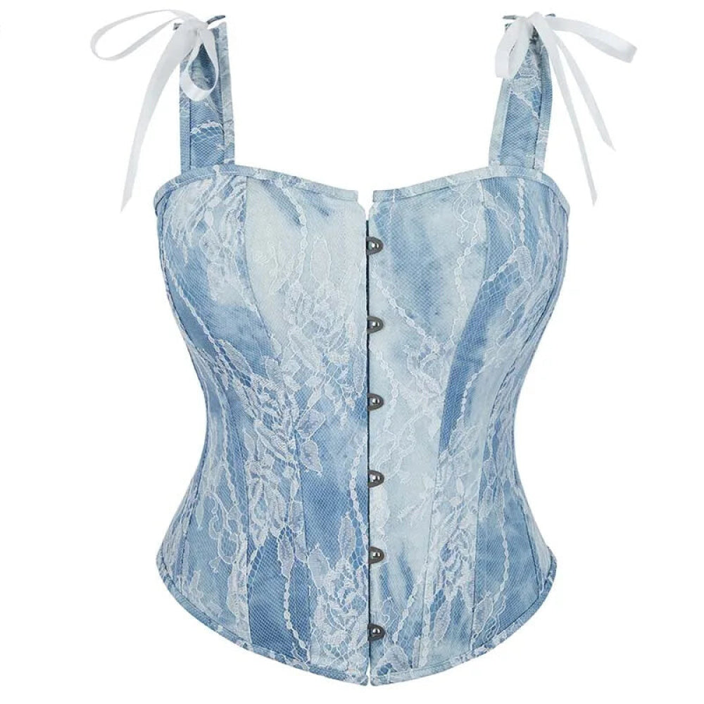 V562-OBBPBBNPKNKXXKAB-5-202508291630-00 Steampunk Lace Corset Bustier With Floral Overlay And Fishbone Support - Xl - Image 1