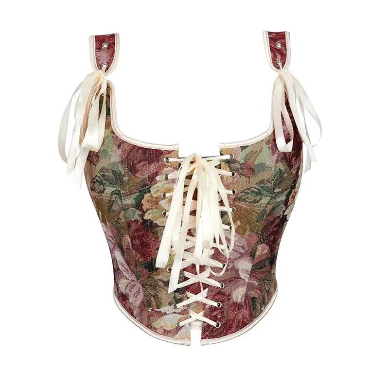 V562-OBBPBBNPPBLXLPII-4-202508292331-00 Floral Print Bowknot Tie Strap Sleeveless Vest Corset Bustier Plus Size S-Xxl - M - Image 1