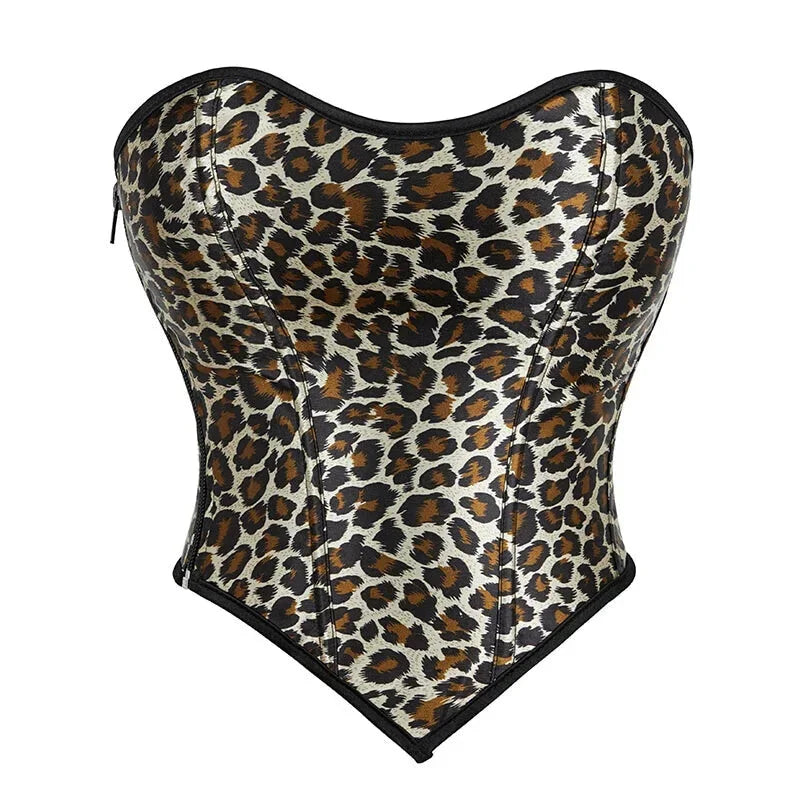 V562-OBBPBBNPTAKBNLBL-4-202508292026-00 Leopard Print Zip-Up Corset Fishbone Support Plus Size S-Xxl - M - Image 1