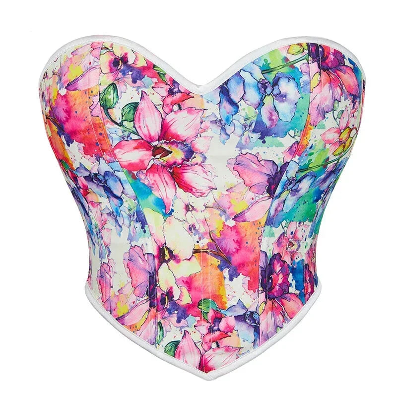 V562-OBBPBBNTBIKIOXTP-2-202508291735-00 Floral Print Plus Size Bustier Top Zip Up Cropped Corset For Women S-Xxl - M - Image 1
