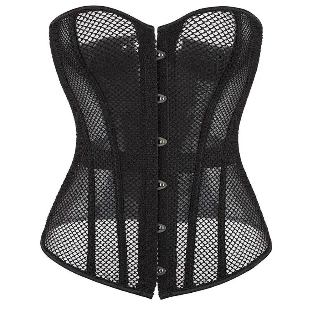V562-OBBPBBNTNINOBKXN-6-202508291716-00 Fish Bone Gothic Mesh Net Patchwork Satin Overbust Corset Plus Size Xs-6Xl - Xxl - Image 1
