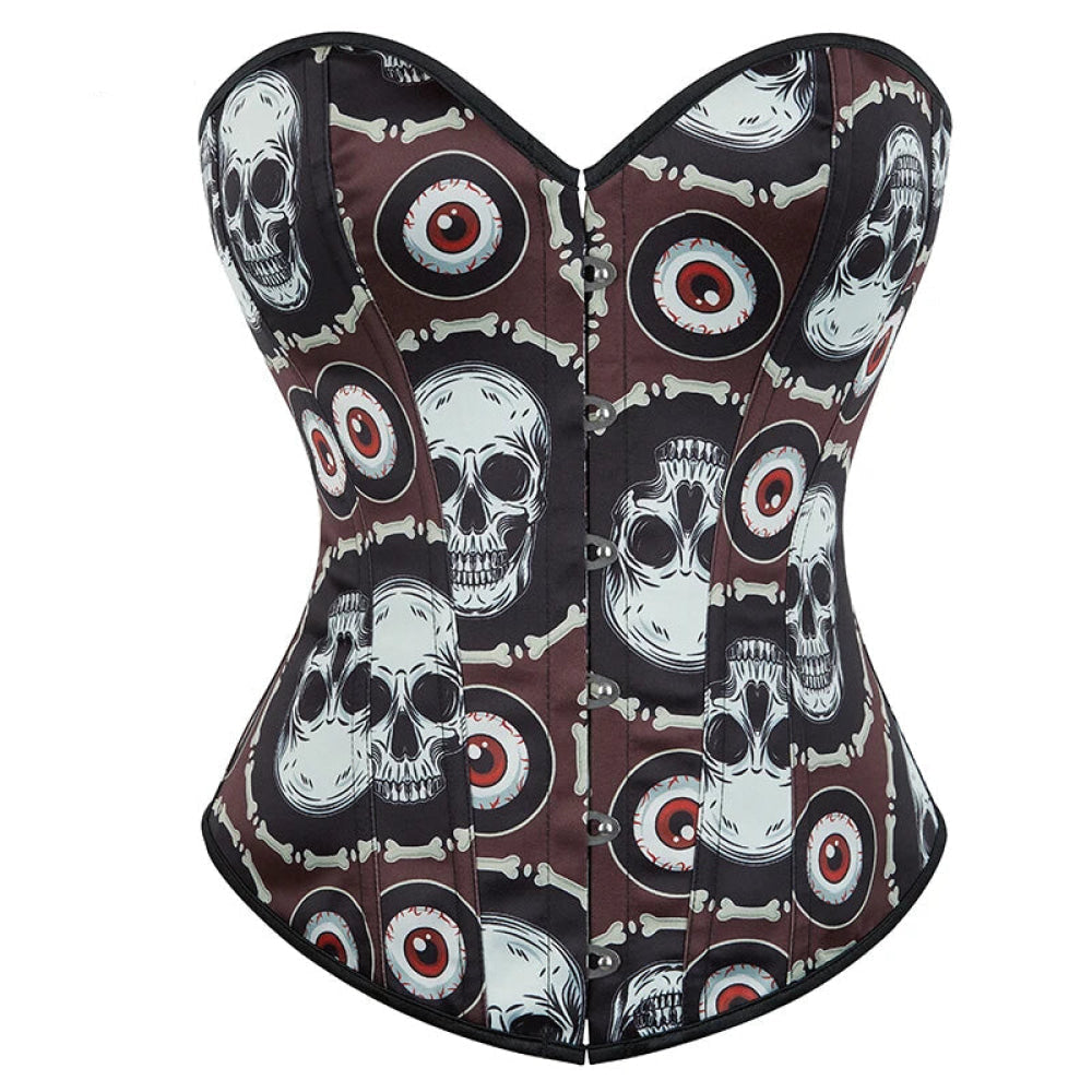 V562-OBBPBBNTOIIPITNB-1-202508291735-00 Skull Print Gothic Corset Front Busk Closure Lace Up Boned Plus Size Xs-Xl - Xs - Image 1