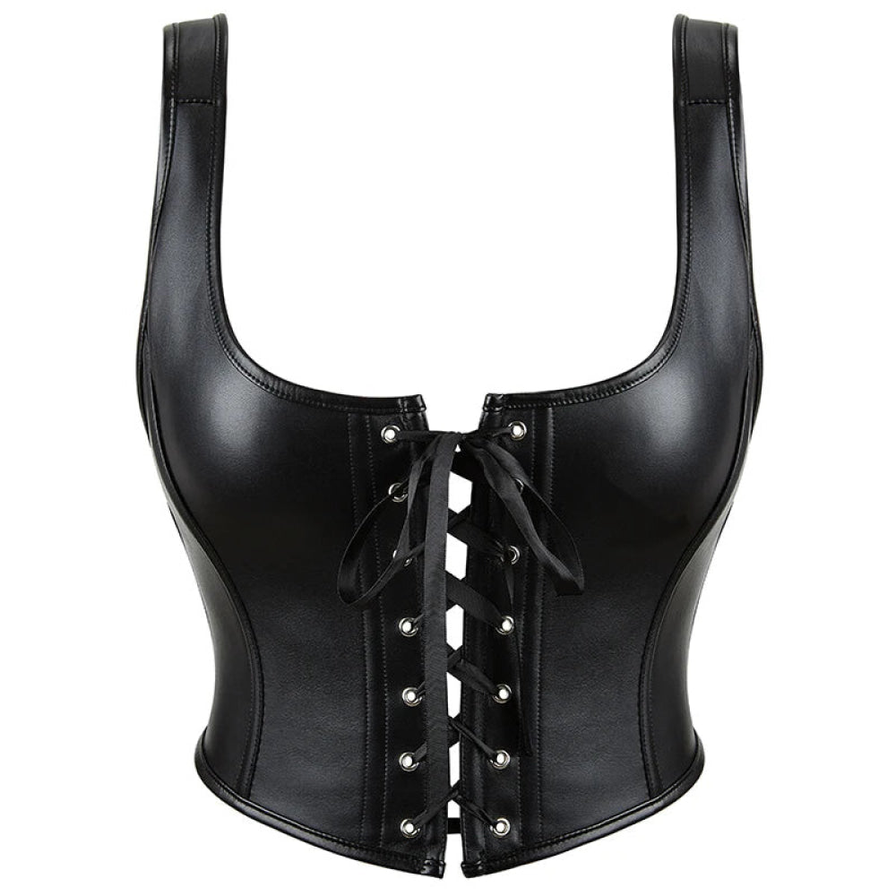 V562-OBBPBBPLBPLXIKLP-7-202508291841-00 12-Bone Shoulder Strap Corset Crop Top Synthetic Leather Lacing Ribbon Bandaged Design Women - Xxl - Image 1