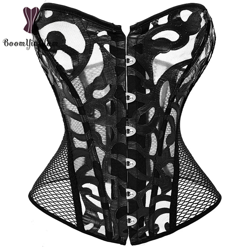 V562-OBBPBBTTTAXNBLNP-15-202508291731-00 Mesh Net Corset Black White See Through Bustier For Alluring Slimming And Breathability - White - Xs - Image 1