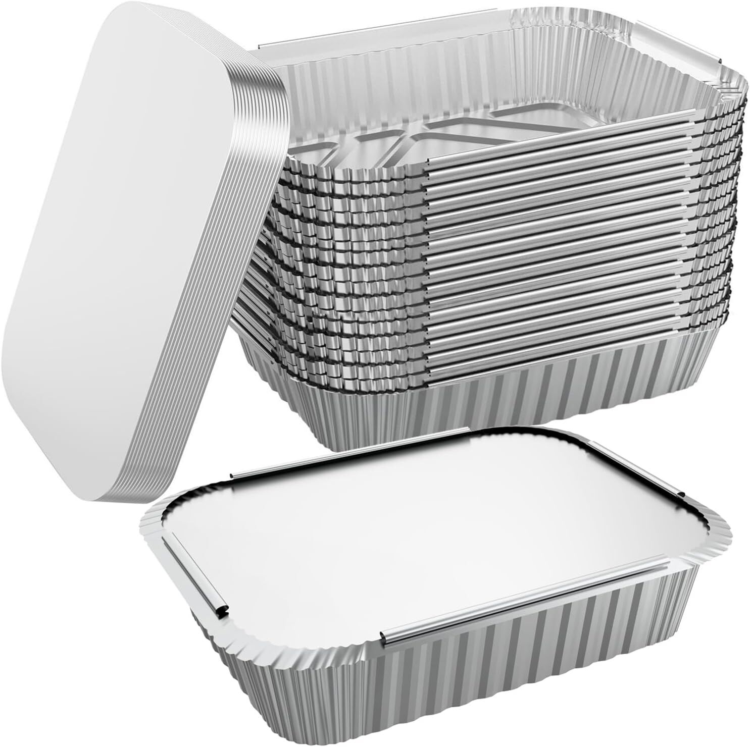V563-AF2215-20L-16PK-202508121320-00 320x Aluminium Disposable Foil Food Container Trays Pans w/ Lids Covers Bulk 22x15x4.5cm - Image 1