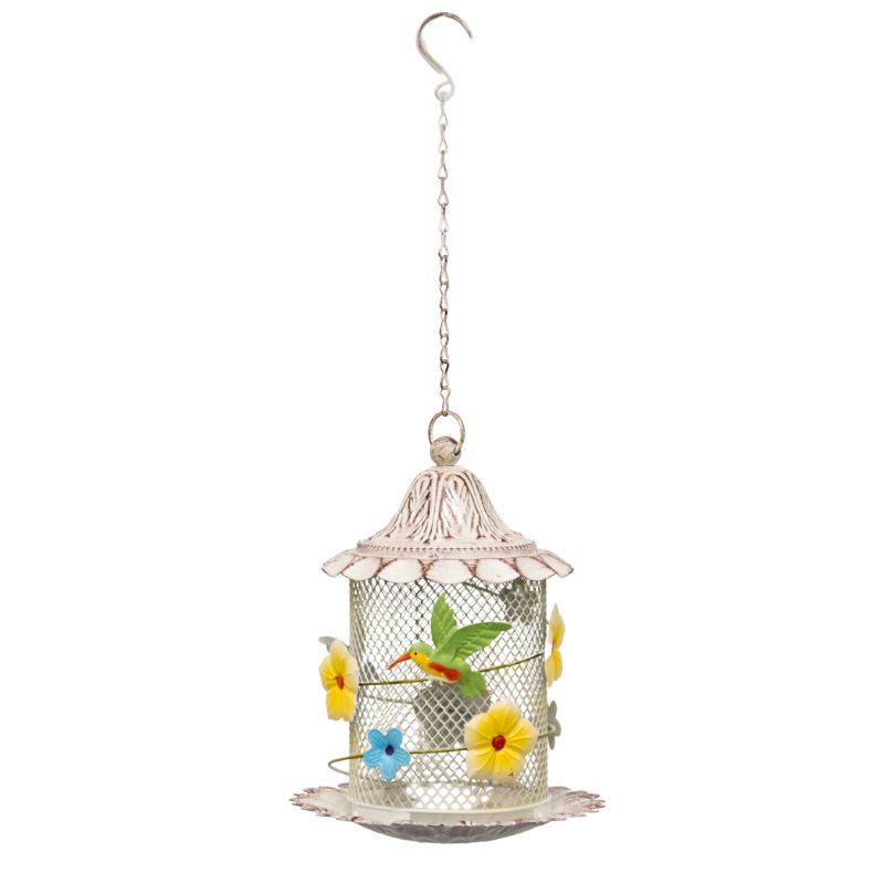 V637-24852BRD-202508251330-00 Hanging Mesh Birdfeeder w Flowers + Bird 58cm - Image 1