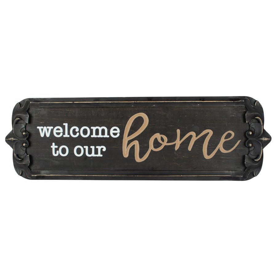 V637-90310WEL-202508251720-00 Nero 'Welcome to Our Home' Carved Wall Art 80x25cm - Image 1