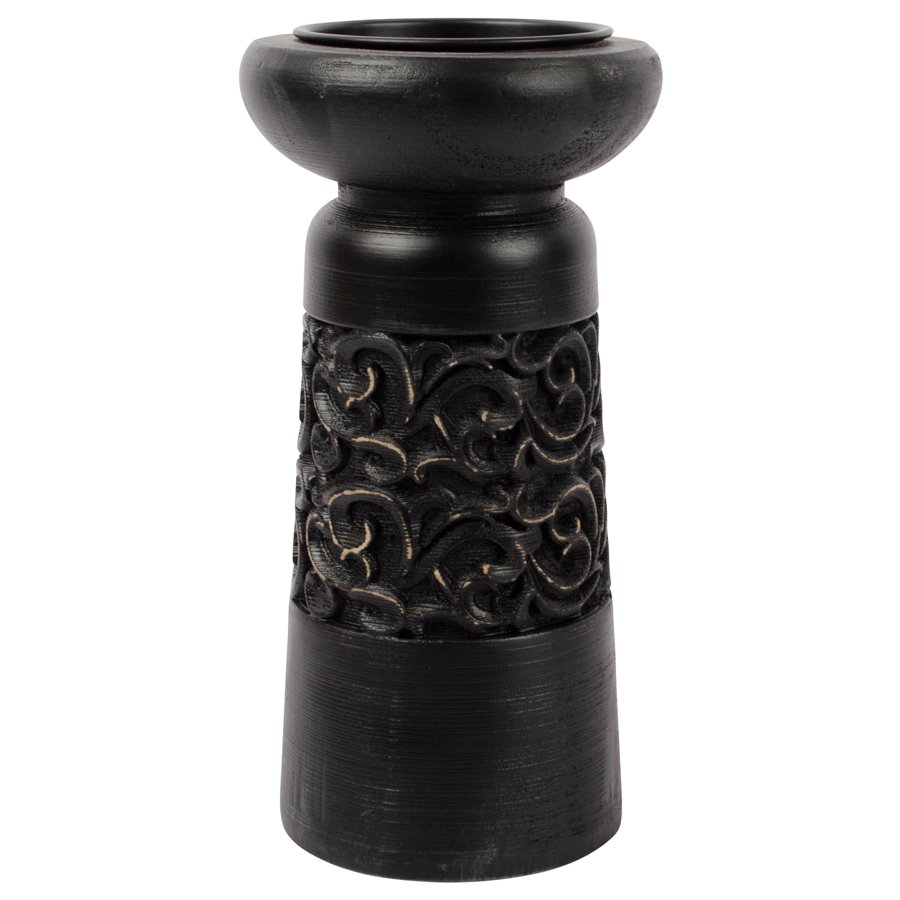 V637-90311CDL-202508251720-00 Nero Carved Pillar Candleholder 11x23cm - Image 1