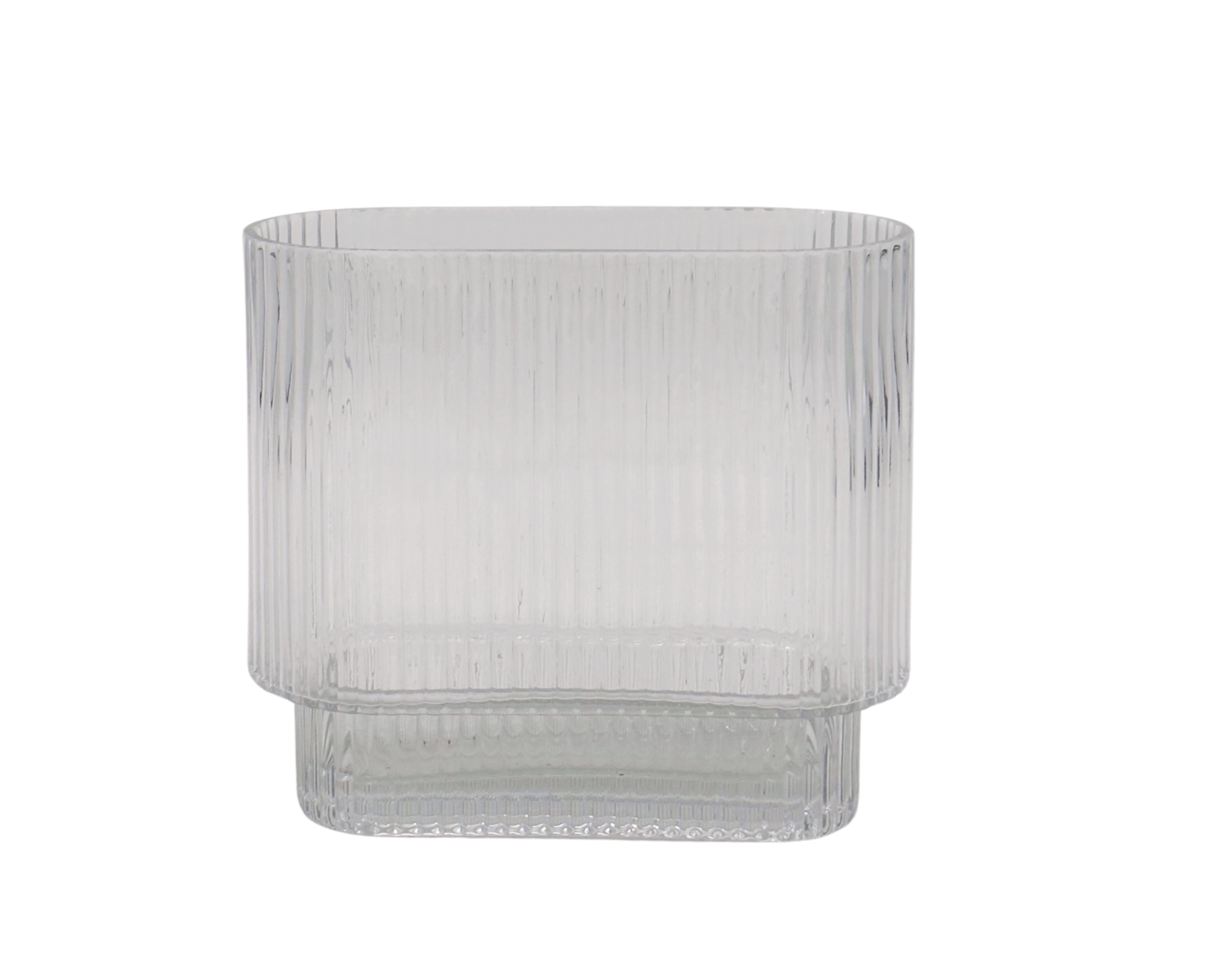 V637-GVA35417-202508252152-00 bulk 6 Clear Rippled Glass Vase Oval 20x20cm - Image 1