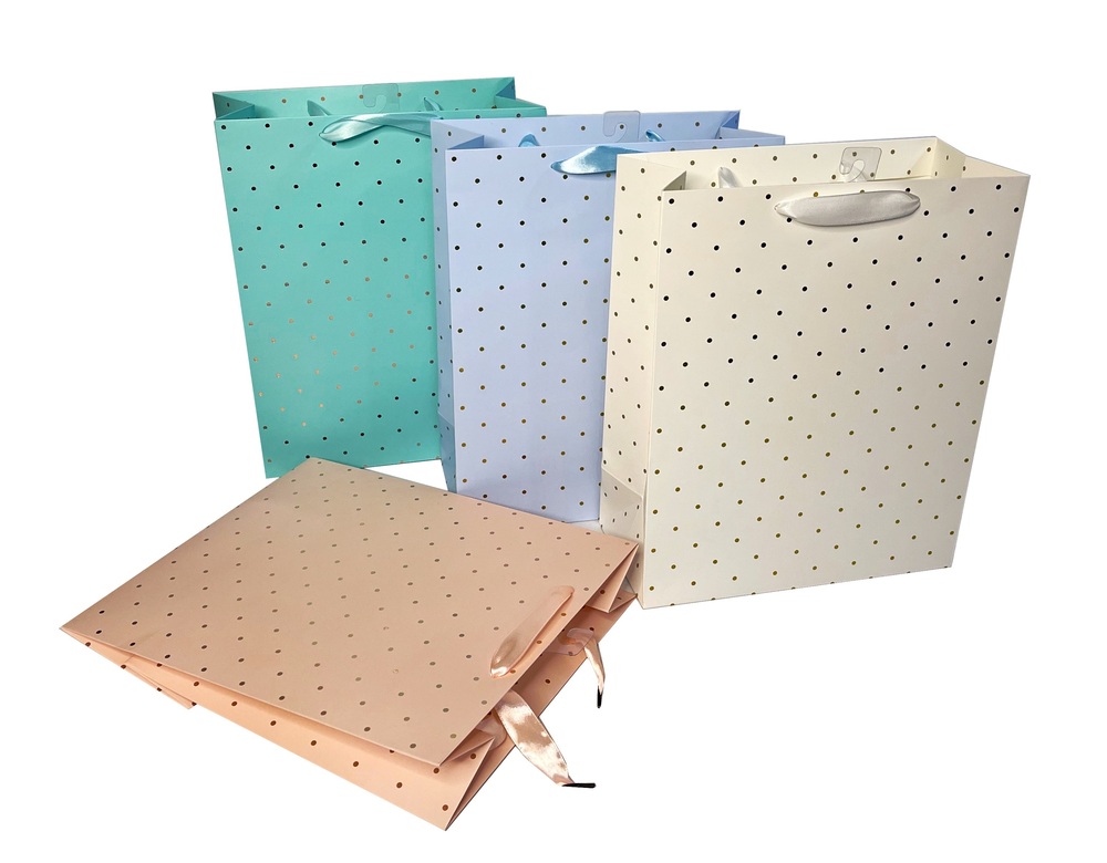 V637-WRP30426-202508260852-00 bulk 24 Large Foil Dot Gift Bag Assort 32cm - Image 1