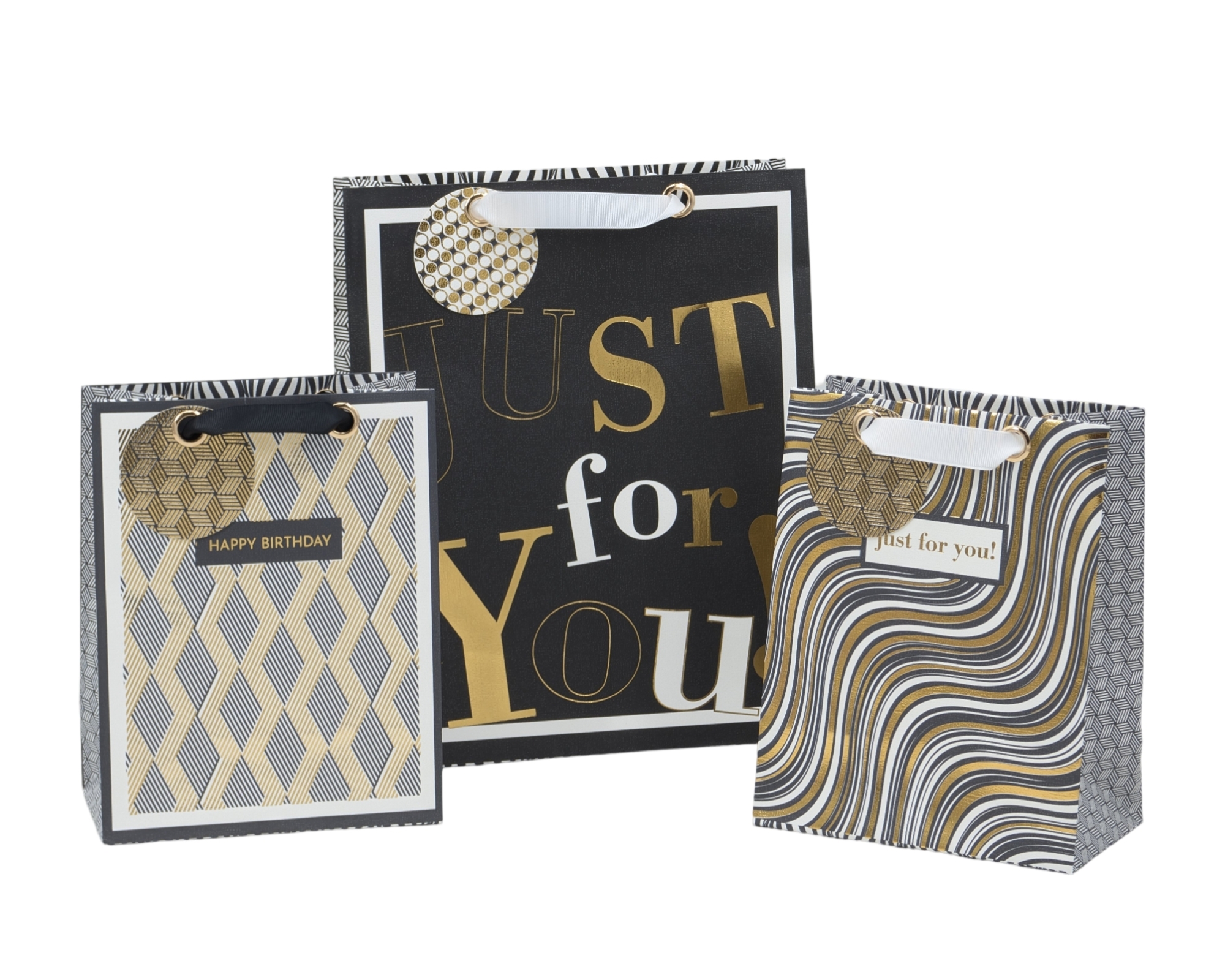 V637-WRP37376-202508260820-00 bulk 24 Medium Golden Glam Gift Bag Assort 23cm - Image 1