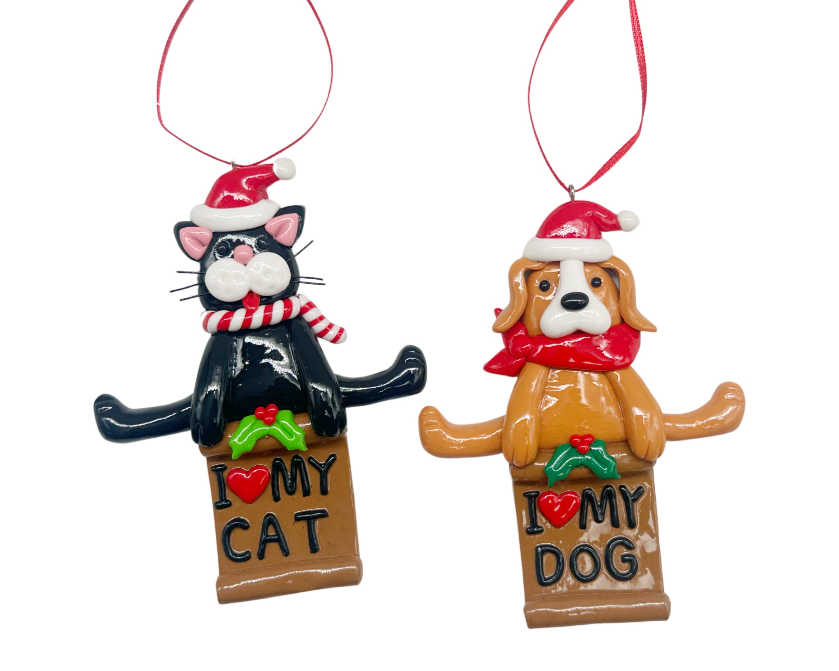 V637-XMS34394-202508260840-00 bulk 24 Xmas Signs I Love My Cat / Dog Hanging Assort 11cm - Image 1