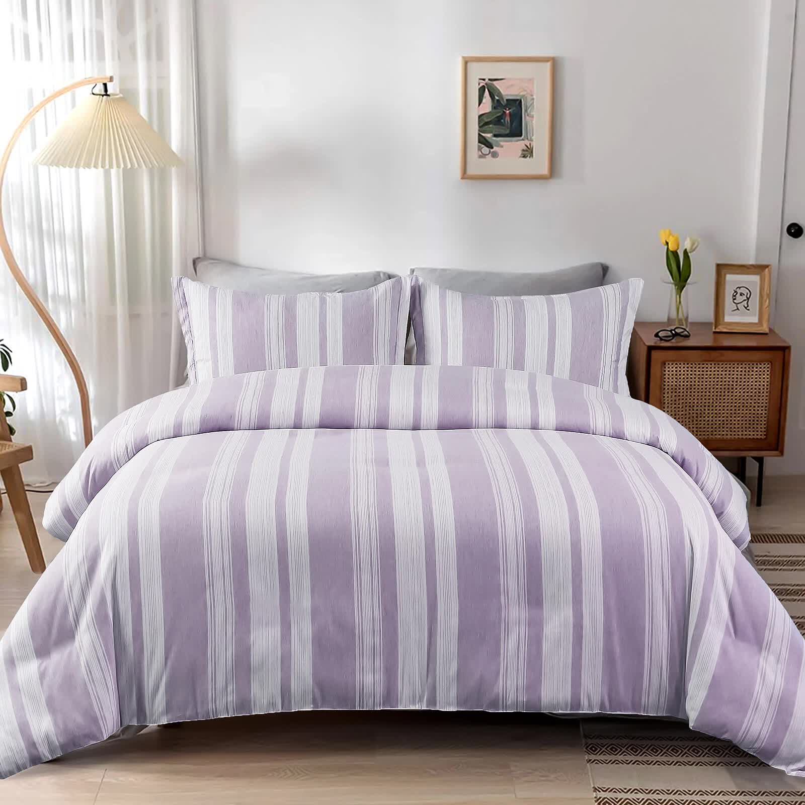 V745-MAB010567AJ3-202508061202-00 Midnight Calm stripes purple 3‑Piece Bedding – Cozy comforter Style - Image 1