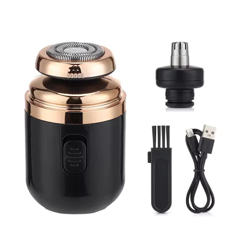 V888-ELOSUNG32965-202507160953-00 Black Portable Mini Electric Shaver for Men - USB Fast-Charge Travel Razor with Washable Head & Nose Trimmer Attachment - Image 1