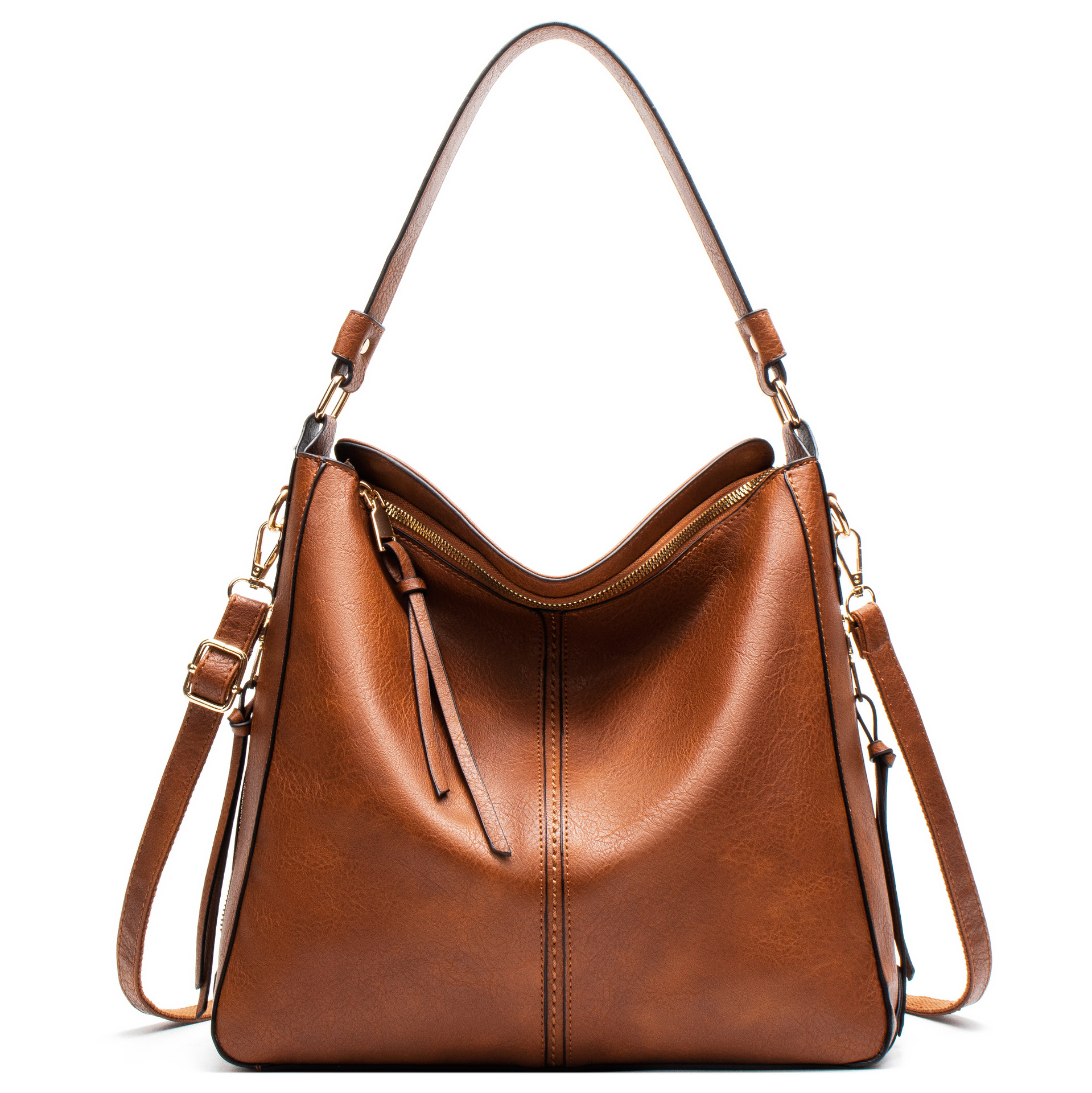 V888-ELOSUNG32971-202507180931-00 Brown Womens Soft PU Leather Hobo Bag - Large Casual Tote Handbag with Adjustable Crossbody Strap - Image 1
