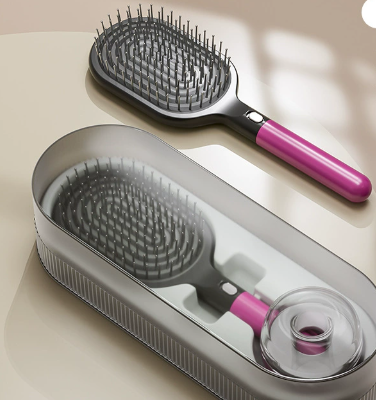 V888-ELOSUNG33815-202509011737-00 Rose Red Premium Self-Cleaning Hair Brush Set with Stand - Anti-Static Detangling & Scalp Massage Paddle Brush - Image 1