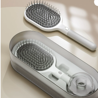 V888-ELOSUNG33818-202509011737-00 White Premium Self-Cleaning Hair Brush Set with Stand - Anti-Static Detangling & Scalp Massage Paddle Brush - Image 1