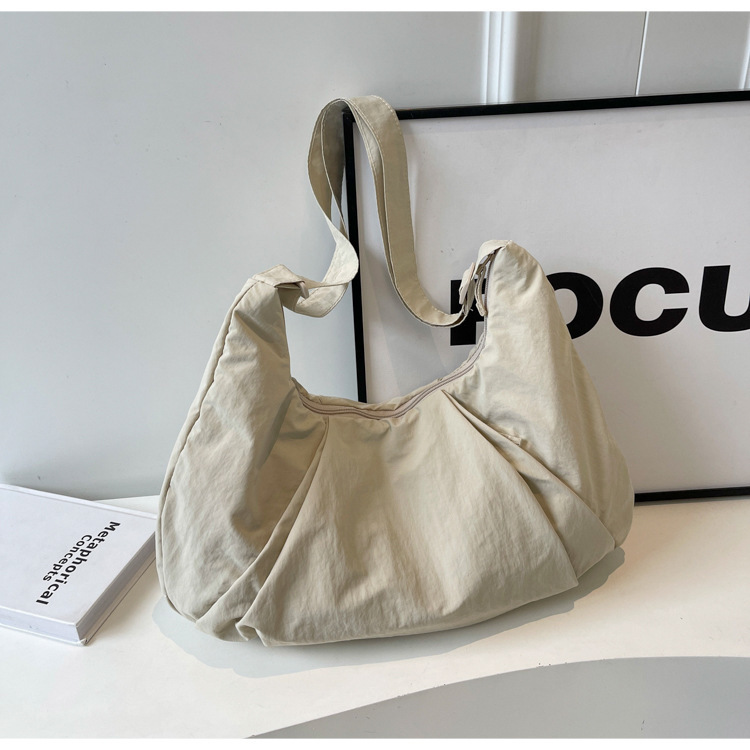 V888-ELOSUNG33990-202509240941-00 Beige Lightweight Crescent Crossbody Bag - Slouchy Nylon Hobo Purse for Casual Everyday Use - Image 1