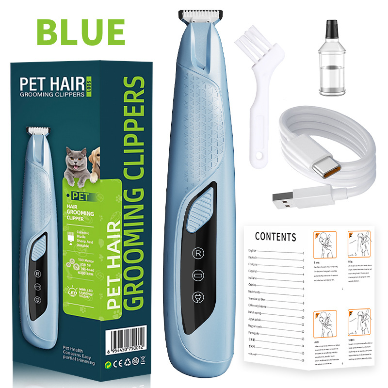 V888-ELOSUNG34566-202507301020-00 Blue Precision Pet Paw Trimmer - Waterproof & Rechargeable Grooming Clipper for Dog & Cat Paws, Eyes, and Ears - Image 1